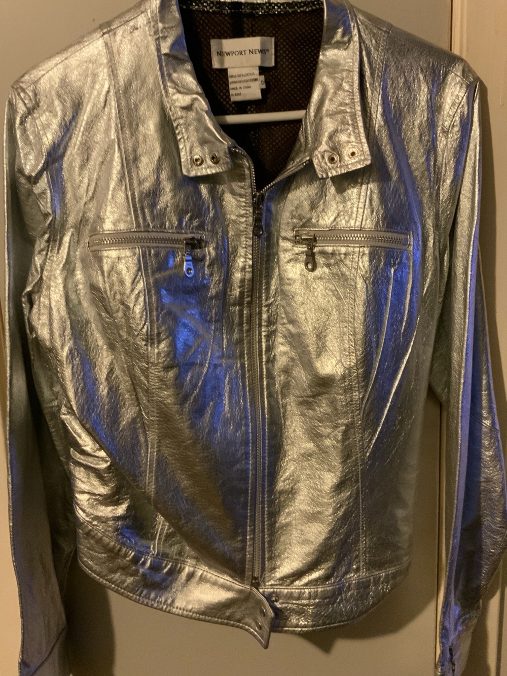 Newport News Women's Silver Metallic Genuine Leather Jacket